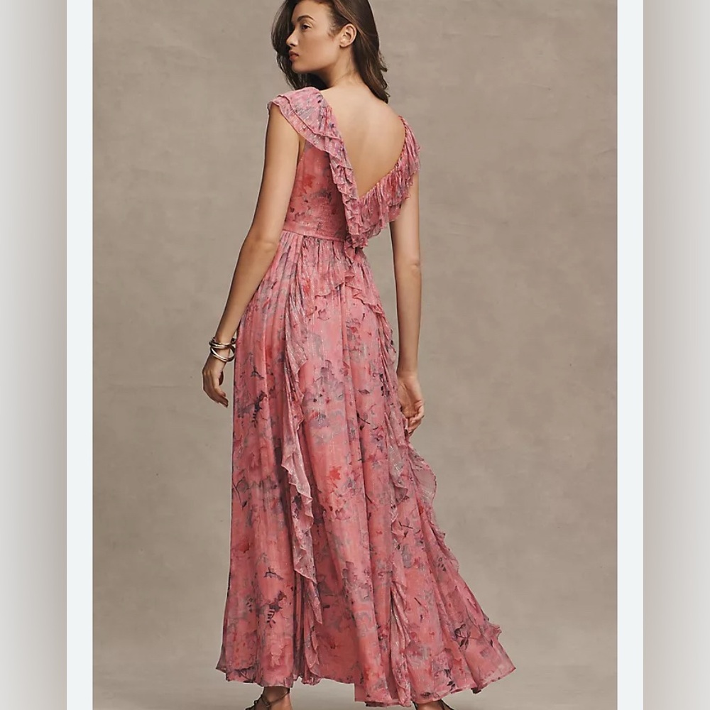 Anthropologie BHLDN Lyla Printed Vneck Gown size S - Picture 2 of 7